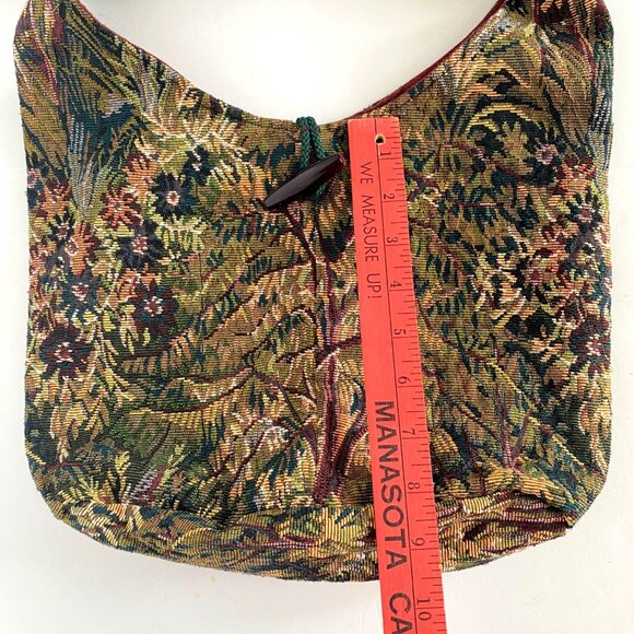 Handmade Tapestry Fabric Shoulder Knot Bag With Bow Tie Strap Toggle Closure - Picture 8 of 9